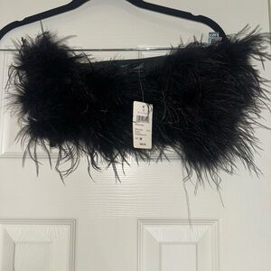 NWT Windsor Black Feather-Trim Bandeau